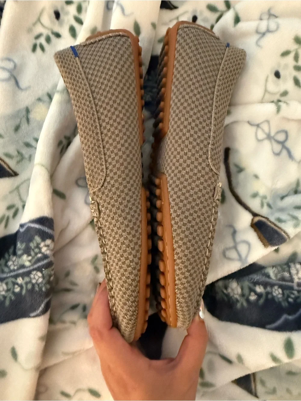 Rothy's Tan Knit Loafers with Gold Bit